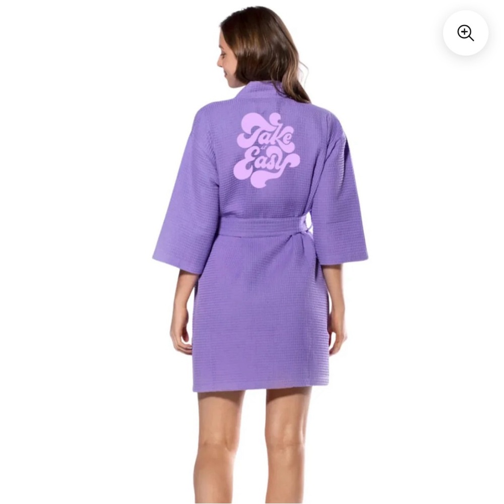 NWT Cocus Pocus purple waffle knit robe with Take It Easy on back - Picture 3 of 6